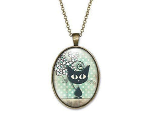 Collier Cabochon Chat "Le Chat Et Les Pois",bronze (ref.50)