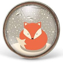 Charger l&#39;image dans la galerie, Bague cabochon, bague &quot;renard&quot; illustrée, argenté (ref.96a)