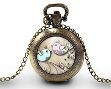 Charger l&#39;image dans la galerie, Montre gousset collier petite fille, &quot;fleurs pastel&quot;, bronze (ref.85)