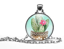 Charger l&#39;image dans la galerie, Collier cabochon, collier illustré &quot;Le cactus&quot;,   argenté (ref.63a)