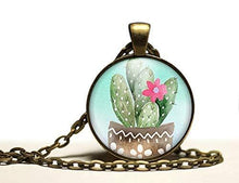 Charger l&#39;image dans la galerie, Collier cabochon, collier illustré &quot;Le cactus&quot;,   bronze (ref.63)