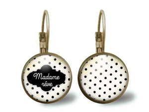 boucles d'oreilles cabochon "Madame rêve 2", argenté (ref.40)