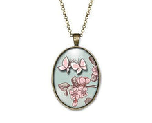 Charger l&#39;image dans la galerie, Collier Cabochon, Papillon &quot;Papillon Rose&quot; bronze (ref.44)