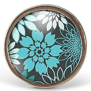 Bague Cabochon - Fleur "Les Fleurs Vertes" , argenté (ref.7a)