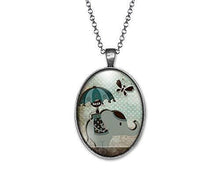 Charger l&#39;image dans la galerie, Collier Cabochon Eléphant &quot;Le Chat Et L&#39;éléphant&quot;, argenté (ref.25a)