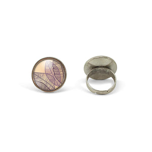 Bague Cabochon - Feuille "Violet Feuilles , argenté (ref.45a)