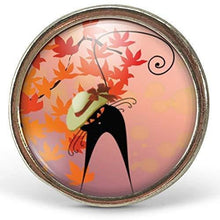 Charger l&#39;image dans la galerie, Bague Cabochon - Chat &quot;automne&quot;, argenté  (ref.28a)