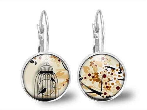 Boucles d'oreilles Cabochon Oiseau, Cage 