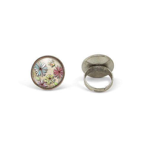 Bague cabochon, Bague illustrée petite fille, 