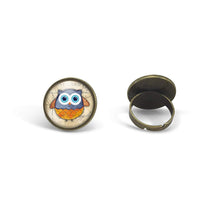Charger l&#39;image dans la galerie, Bague cabochon &quot;la chouette estampillée&quot;,bronze (ref.87)
