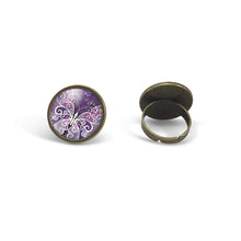 Charger l&#39;image dans la galerie, Bague Cabochon - Papillon &quot;Papillon Violet&quot;, bronze (ref.43)
