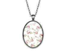 Charger l&#39;image dans la galerie, Collier Fleurs Cabochon &quot;chic Shabby&quot;  argenté (ref.14a)