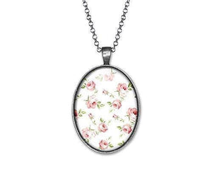 Collier Fleurs Cabochon "chic Shabby"  argenté (ref.14a)