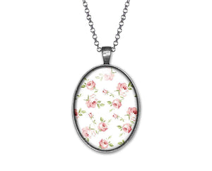 Collier Fleurs Cabochon "chic Shabby"  argenté (ref.14a)