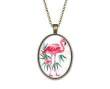 Charger l&#39;image dans la galerie, Collier Cabochon &quot;Le flamand rose&quot; -   bronze (ref.6)