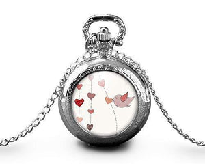 Montre gousset collier oiseau "l'oiseau", argenté (ref.84a)