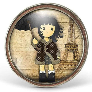 Bague Cabochon, "La Petite Fille à Paris, argenté (ref.35a)