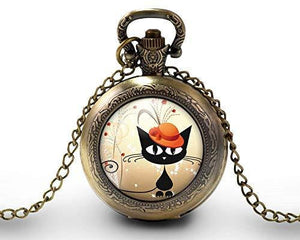 Montre gousset  Chat "le chat au chapeau"     bronze (ref.29)