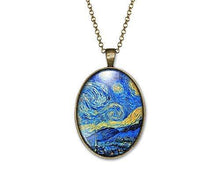 Charger l&#39;image dans la galerie, Collier Cabochon Van Gogh &quot;La Nuit étoilée&quot;, bronze (ref.15)