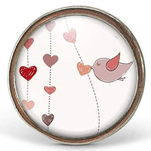 Charger l&#39;image dans la galerie, Bague Cabochon, Bague Illustrée Petite Fille, &quot;pluie de coeurs&quot;, argenté (ref.84-1a)