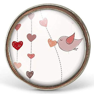 Bague Cabochon, Bague Illustrée Petite Fille, "pluie de coeurs", argenté (ref.84-1a)