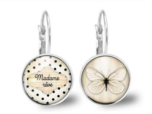 Boucles d'oreilles Cabochon Nuage "Madame Rêve" argenté (ref.1a)