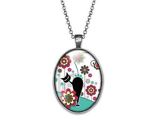 Collier Chat Cabochon, Fleur 