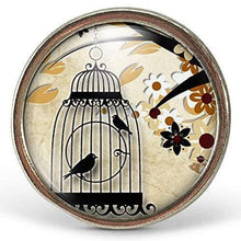 Charger l&#39;image dans la galerie, Bague Cabochon - Oiseau, Cage &quot;La Cage à Oiseaux&quot;, argenté (ref.39a)