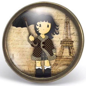 Bague Cabochon "La Petite Fille à Paris, bronze (ref.35)