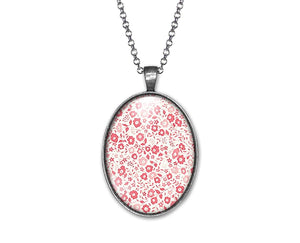 Collier Fleurs Cabochon "Liberté Rose"  argenté (ref.12a)