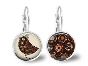 Boucles d'oreilles Cabochon "l'oiseau chic",argenté (ref.86a)