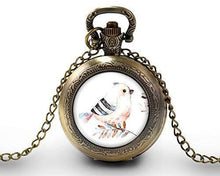Charger l&#39;image dans la galerie, Montre gousset &quot;plumes de pastel&quot;, bronze (ref.67)