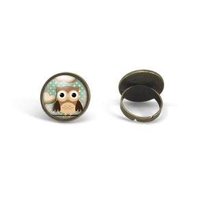 Bague Cabochon - Hibou "La Chouette brune" ,  bronze (ref.49)