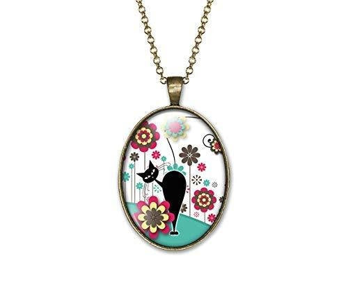 Collier Chat Cabochon, Fleur 