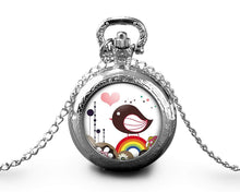 Charger l&#39;image dans la galerie, Montre gousset Petite Fille, &quot;pluie de coeurs&quot;, argenté (ref.84-1a)