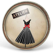 Charger l&#39;image dans la galerie, Bague Cabochon - Robe &quot;l&#39;atelier de couture, argenté (ref.26a)
