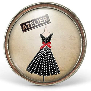 Bague Cabochon - Robe "l'atelier de couture, argenté (ref.26a)