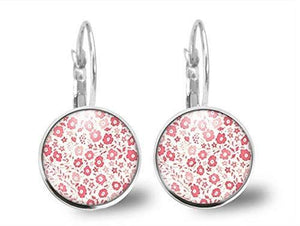 Boucles d'oreilles Fleurs Cabochon "Liberté Rose", argenté (ref.12a)