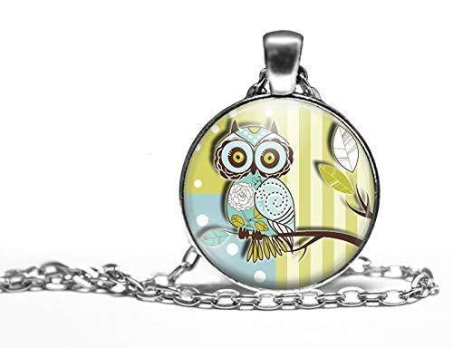 Collier cabochon, collier illustré, hibou 