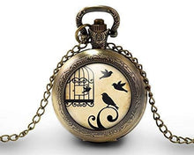 Charger l&#39;image dans la galerie, Montre gousset, Oiseau, Cage &quot;ouvre la cage&quot;, bronze (ref.42)