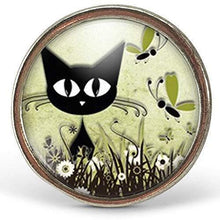 Charger l&#39;image dans la galerie, Bague Cabochon &quot;Le Chat Dans Le Pré&quot;, argenté (ref.702a)