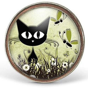 Bague Cabochon "Le Chat Dans Le Pré", argenté (ref.702a)