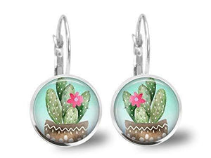 Boucles d'oreilles cabochon "Le cactus", argenté (ref.63a)