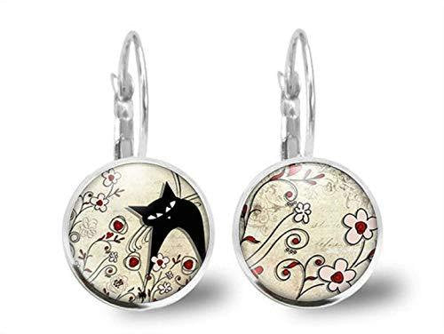 Boucles d'oreilles Chat Cabochon, Fleur 