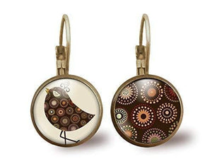 Boucles d'oreilles Cabochon "l'oiseau chic",  bronze (ref.86)