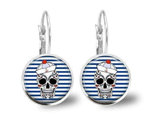 Boucles d'oreilles cabochon "le pirate",   argenté (ref.94a)