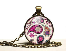 Charger l&#39;image dans la galerie, Collier cabochon, collier illustré &quot;paisley&quot;,   bronze (ref.88)