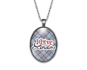 Collier Cabochon, Londres "i Love London" argenté  (ref.36a)