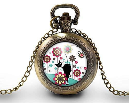 Montre gousset  Chat, Fleur 