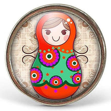 Charger l&#39;image dans la galerie, Bague Cabochon, Bague Matriochka Illustrée, &quot;La Poupée Russe&quot;, argenté (ref.75a)